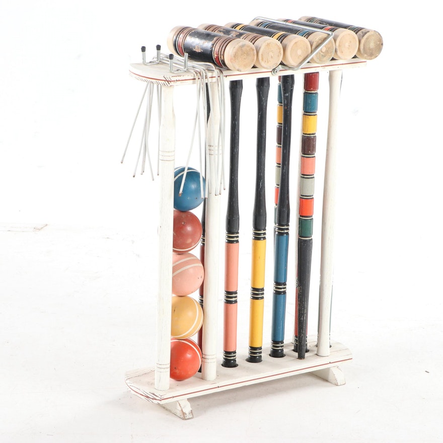 [SOLD] Vintage Painted Wood Croquet Set - 29 Piece