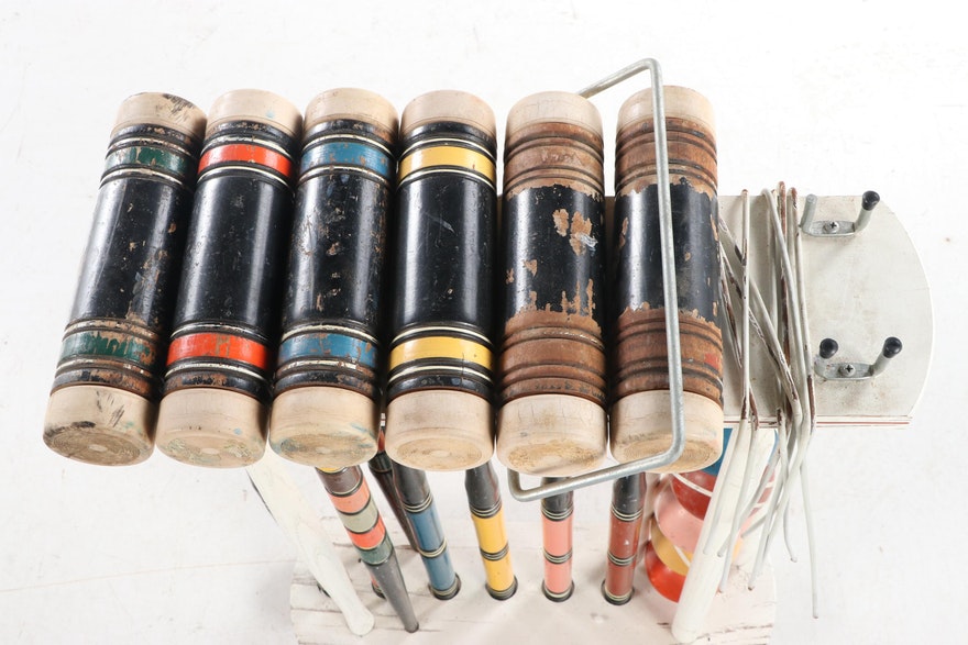 [SOLD] Vintage Painted Wood Croquet Set - 29 Piece