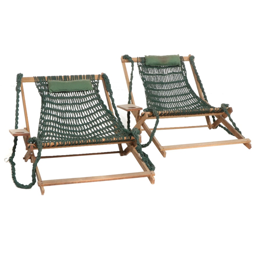 Handcrafted Woven Reclining Macrame Hammock Chairs - Pair of 2 ABBY ESSIE STUDIOS