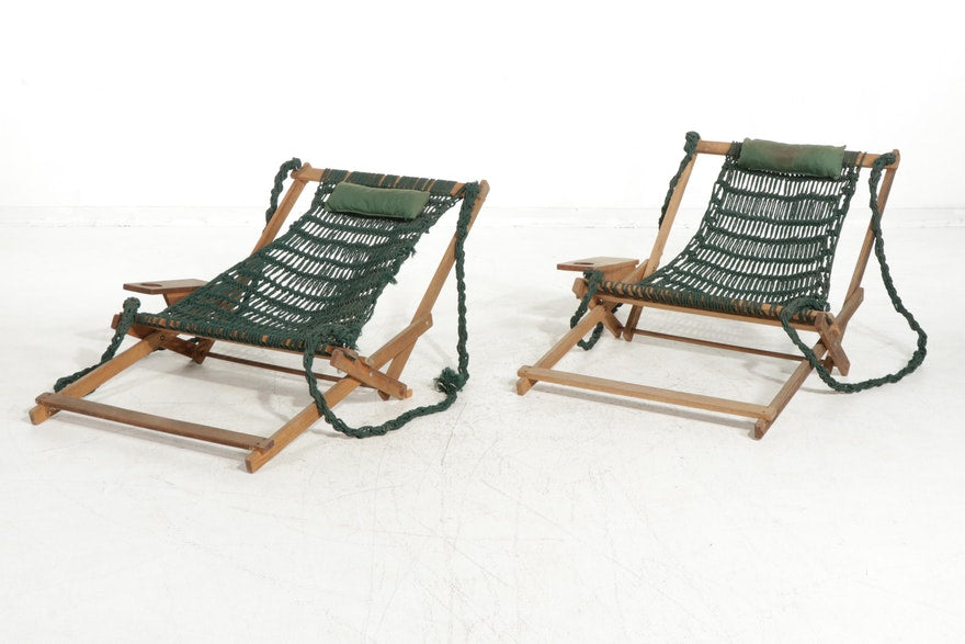 Handcrafted Woven Reclining Macrame Hammock Chairs - Pair of 2 ABBY ESSIE STUDIOS