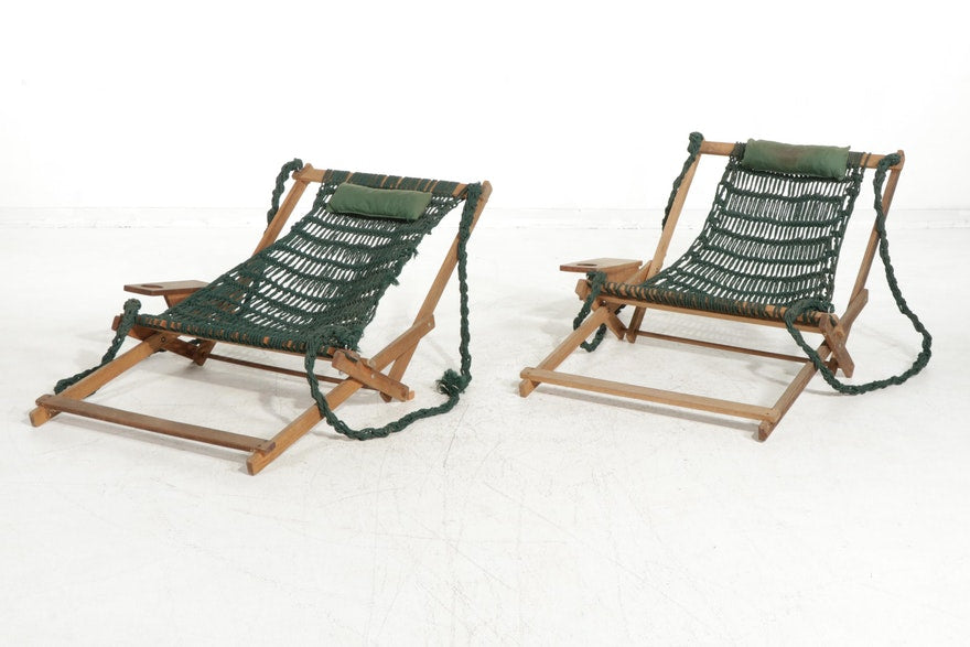Handcrafted Woven Reclining Macrame Hammock Chairs - Pair of 2