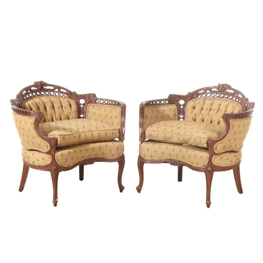 Pair of Louis XV Style Pierced-Carved Settees