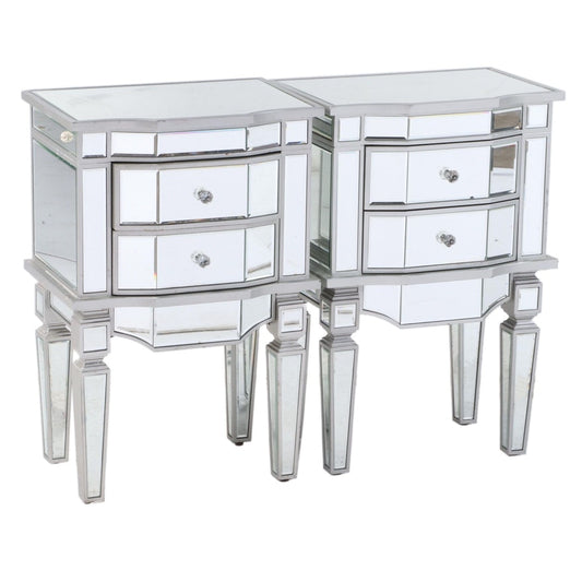 Modern Hollywood Regency Silver Mirrored Glass Nightstands - Pair of 2