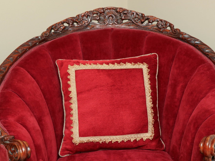 [SOLD] French Rococo Red Velvet Mahogany Armchair