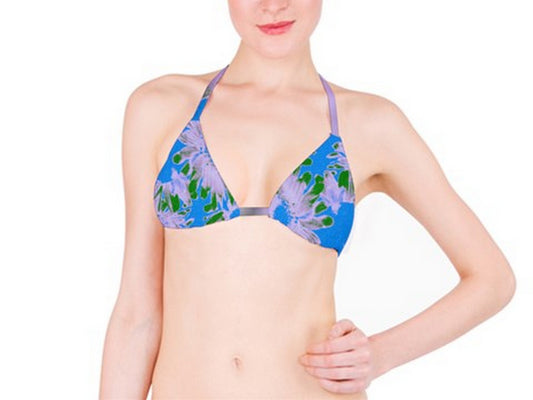 Suga Lane Retro Vintage Floral Delights Turquoise Blue bikini top