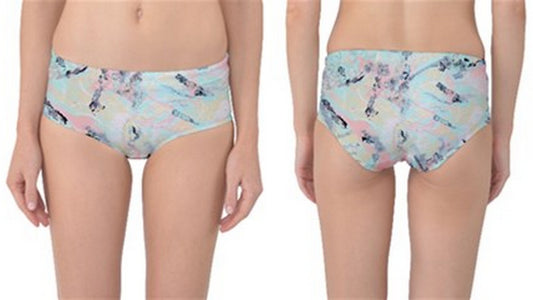 Suga Lane September Collage Blue Black Pink Abstract Mid-Waist Bikini Bottoms ABBY ESSIE