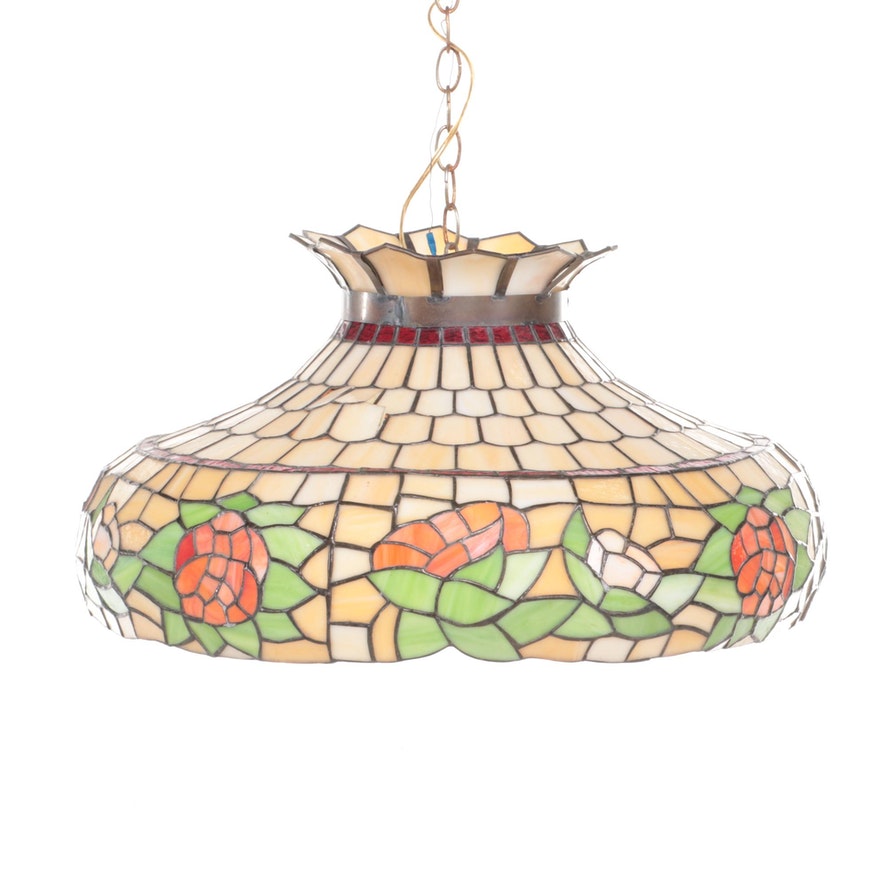 Vintage Tiffany Style Floral Slag Glass Pendant Light