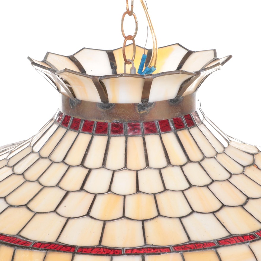 Vintage Tiffany Style Floral Slag Glass Pendant Light