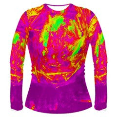 Suga Lane Womens Abstract Nebula Pink Red Yellow Purple Long Sleeve Stretch Tee ABBY ESSIE