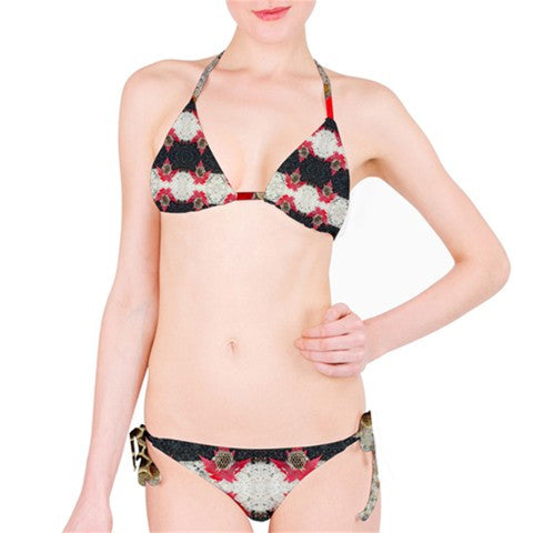 Suga Lane Limited Edition Gothic Wasp Nest Red Gray Striped Bikini Swimsuit ABBY ESSIE