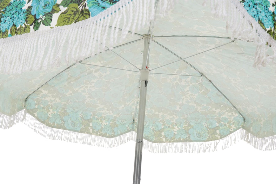 Mid Century Blue Floral Patio Umbrella