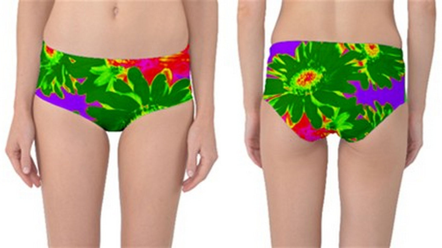 Suga Lane Tropical Floral Green Purple Orange Mid Waist Bikini Swim Bottoms ABBY ESSIE