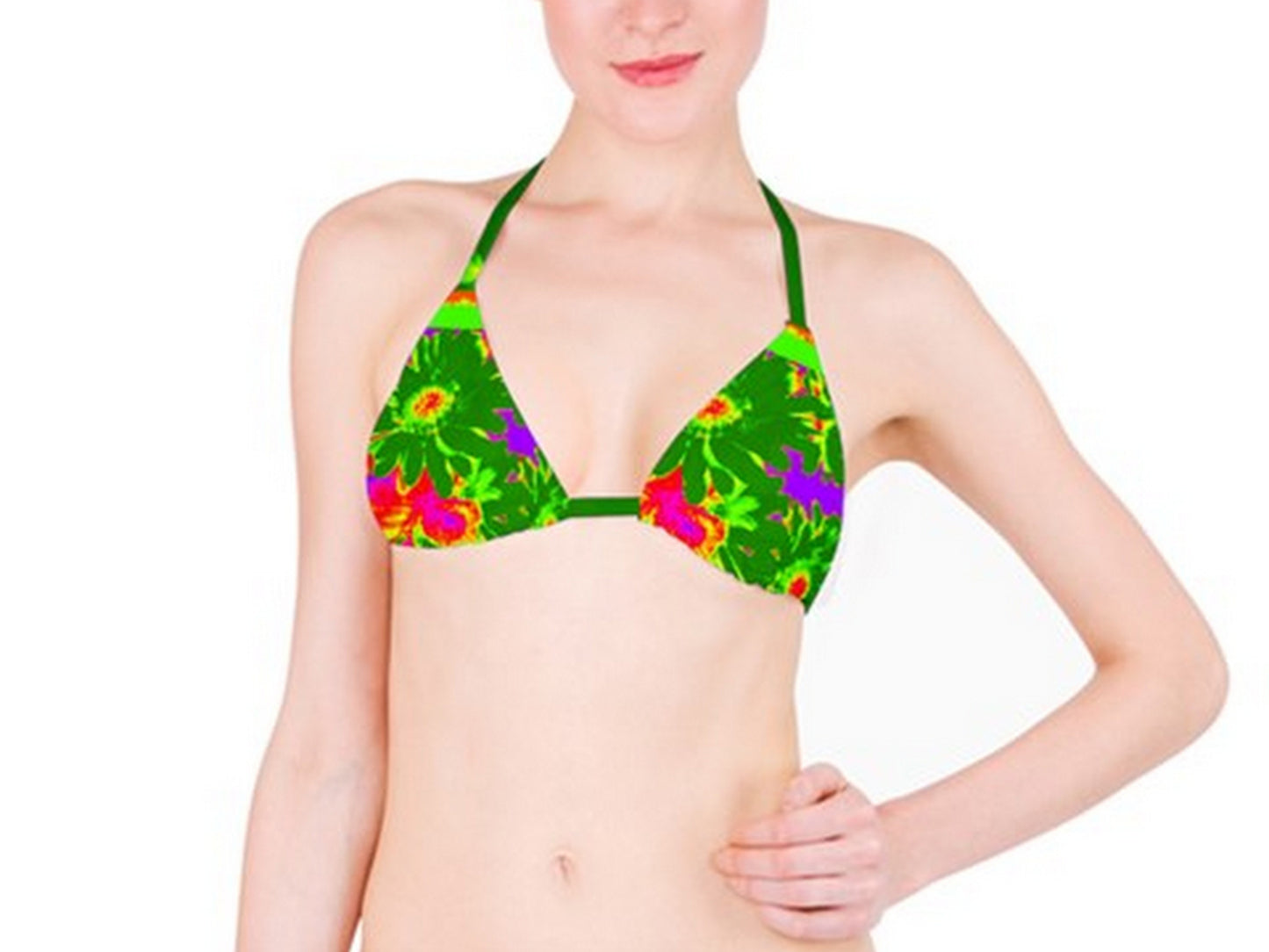 Suga Lane Tropical Floral Green Purple Orange Mid Waist Bikini top