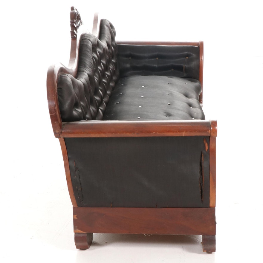 [SOLD] Victorian Mahogany Black Silky Horsehair Sofa 19th Century