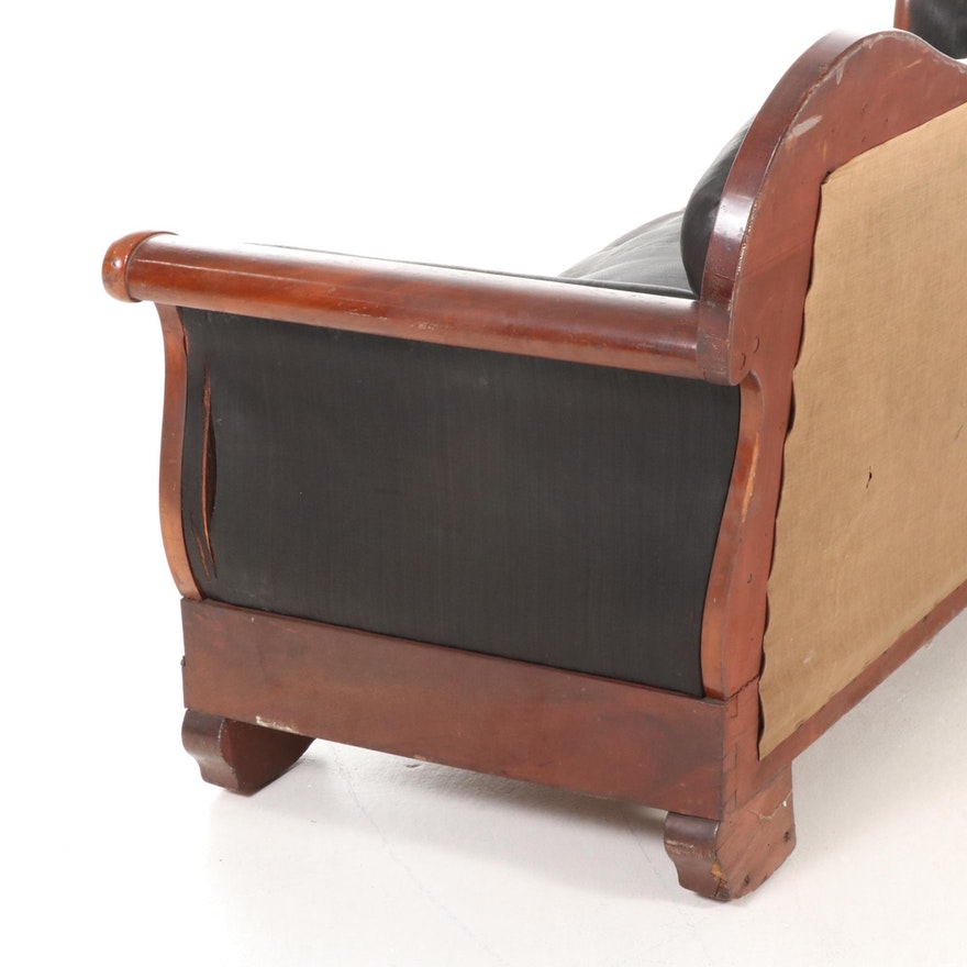 [SOLD] Victorian Mahogany Black Silky Horsehair Sofa 19th Century