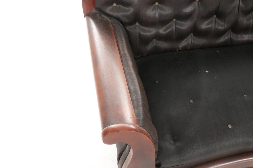 [SOLD] Victorian Mahogany Black Silky Horsehair Sofa 19th Century