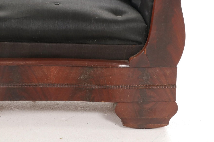 [SOLD] Victorian Mahogany Black Silky Horsehair Sofa 19th Century