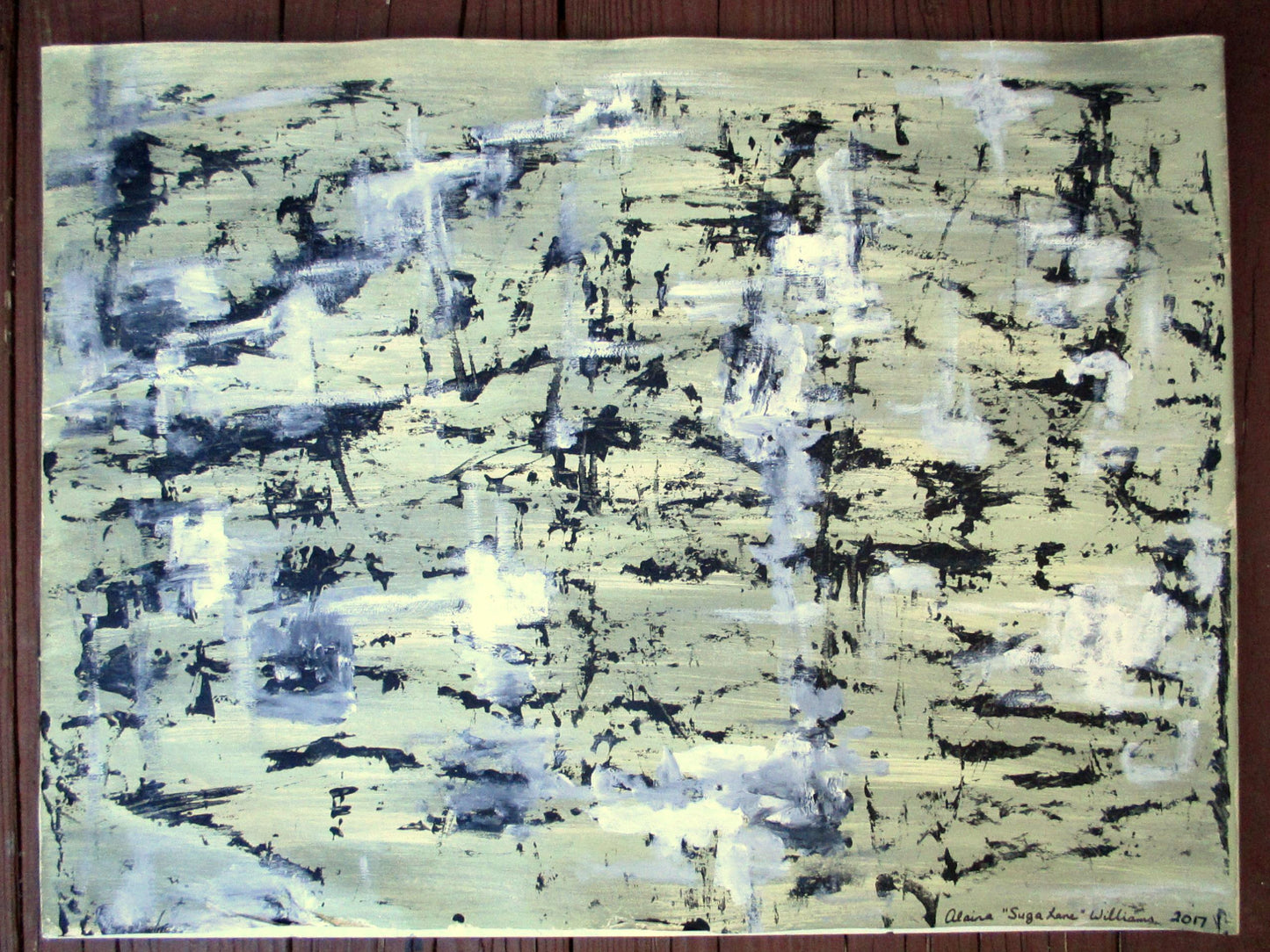 [SOLD] Modern Abstract Acrylic Green & Black Painting on Paper by Alaina Williams