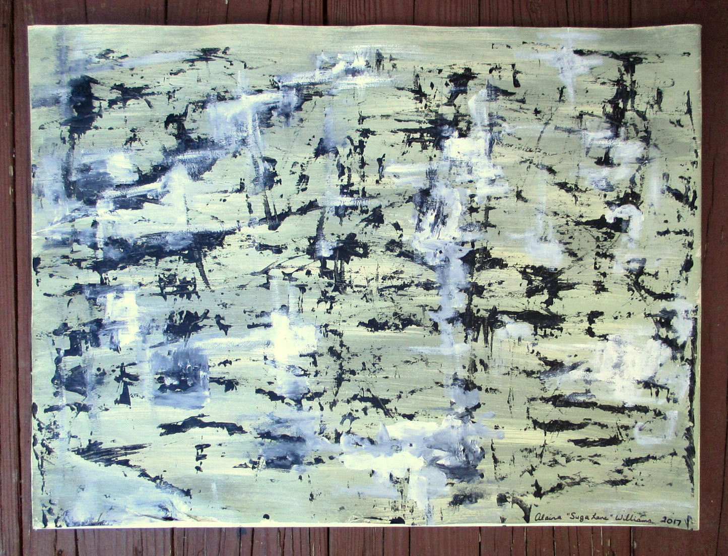 [SOLD] Modern Abstract Acrylic Green & Black Painting on Paper by Alaina Williams