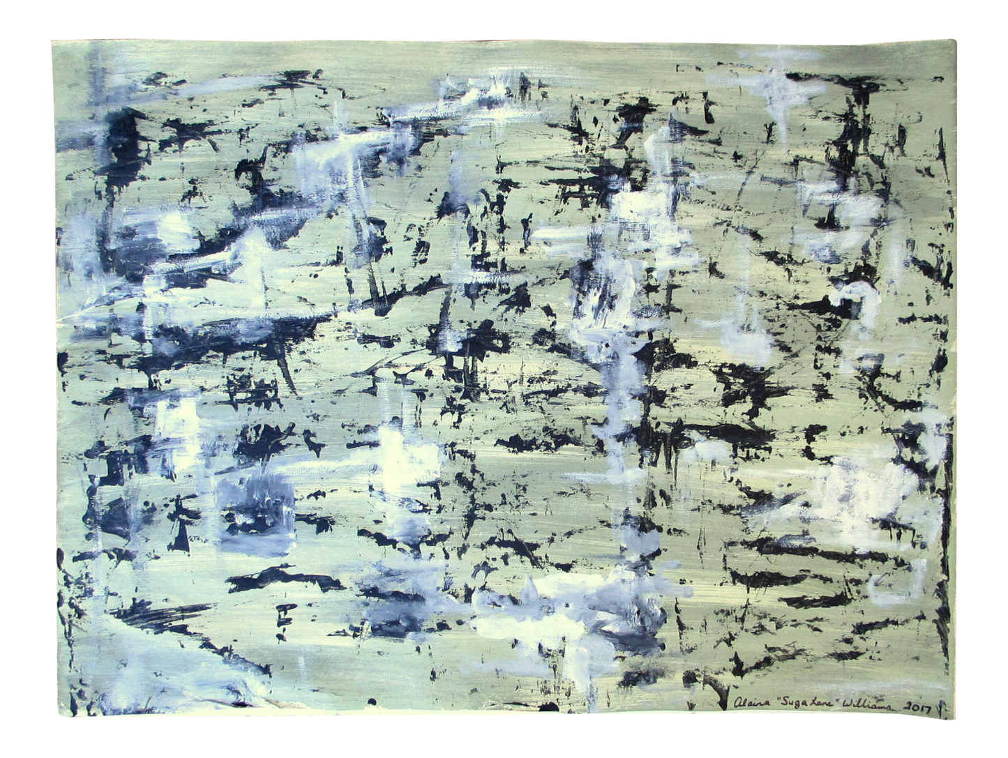 [SOLD] Modern Abstract Acrylic Green & Black Painting on Paper by Alaina Williams