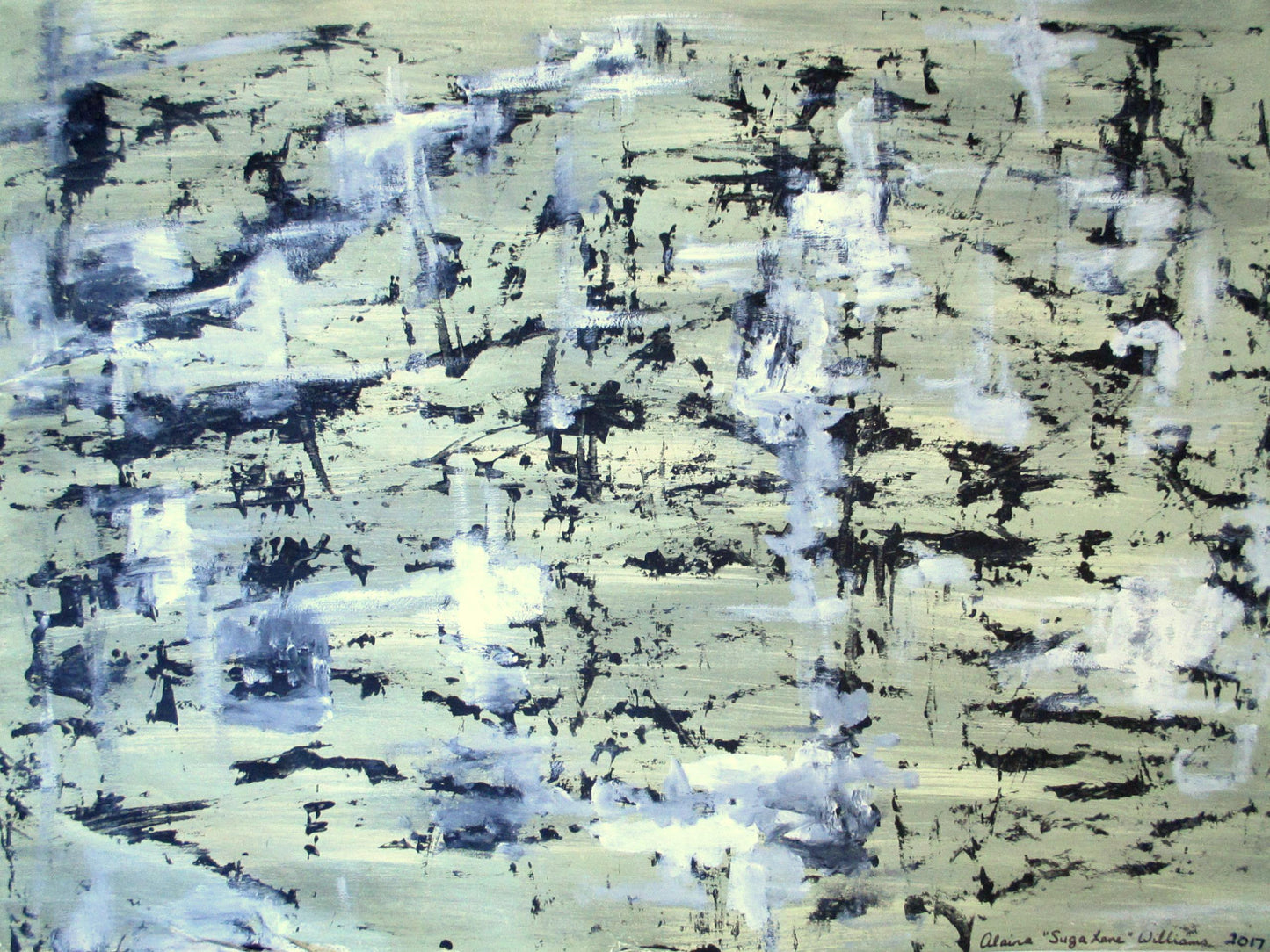 [SOLD] Modern Abstract Acrylic Green & Black Painting on Paper by Alaina Williams