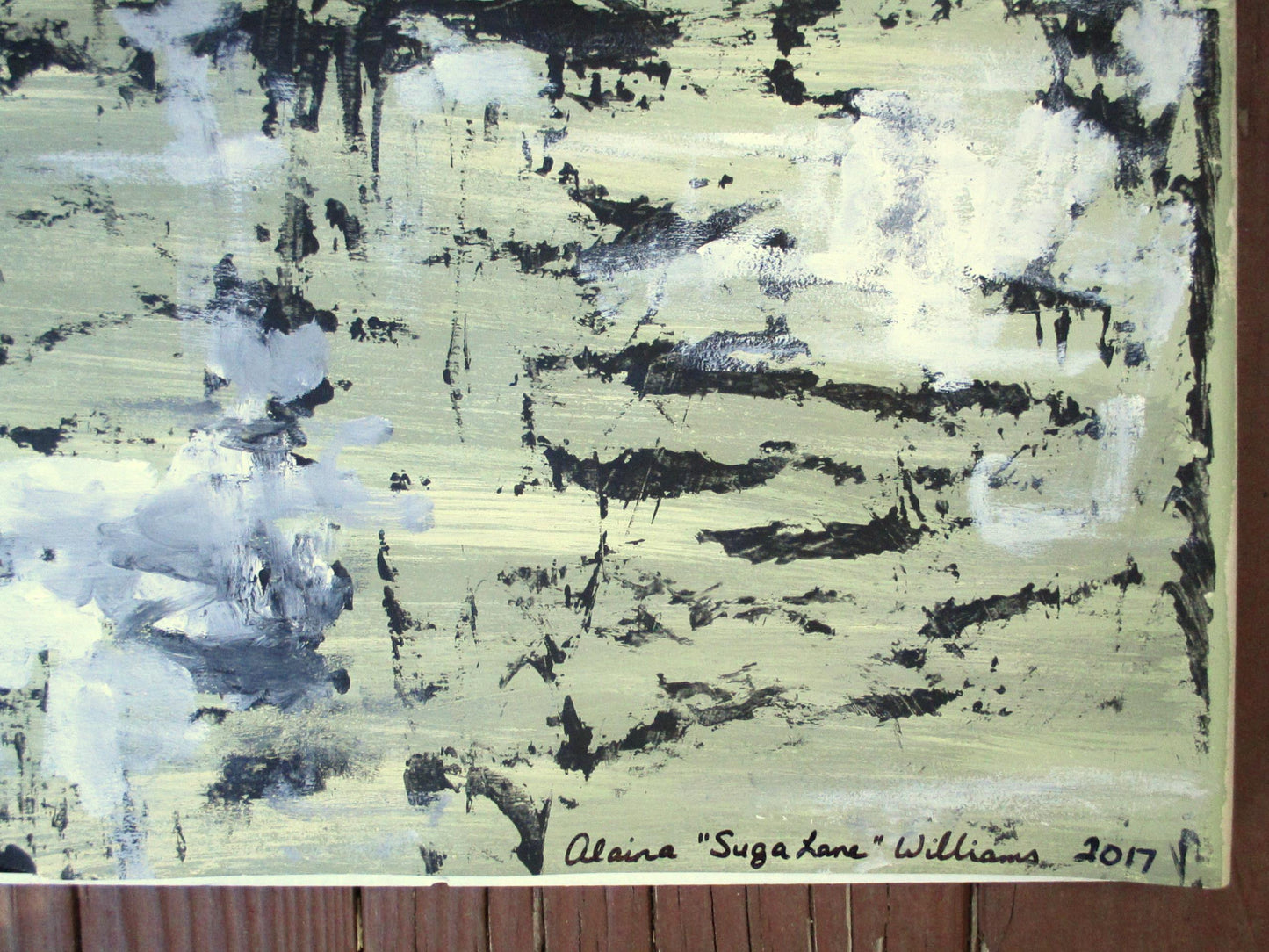 [SOLD] Modern Abstract Acrylic Green & Black Painting on Paper by Alaina Williams