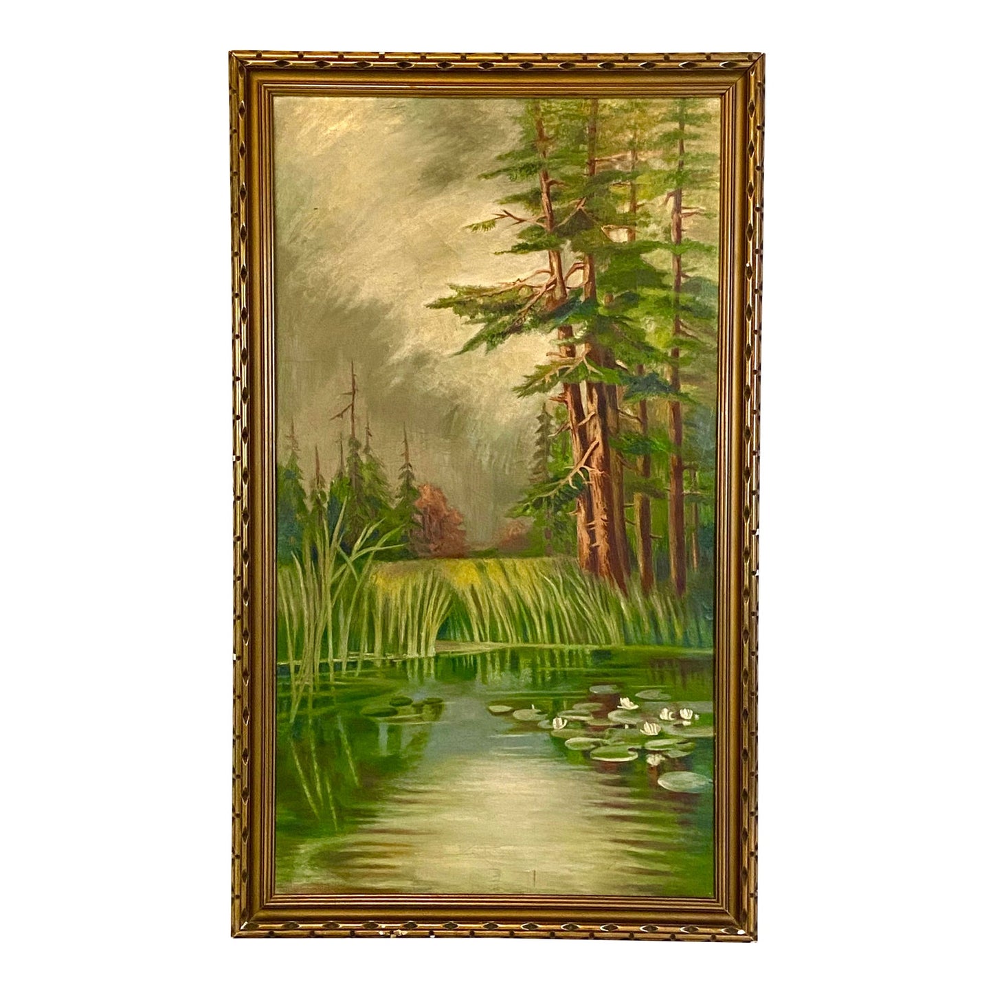 Antique Botanical Water Green Trees Painting