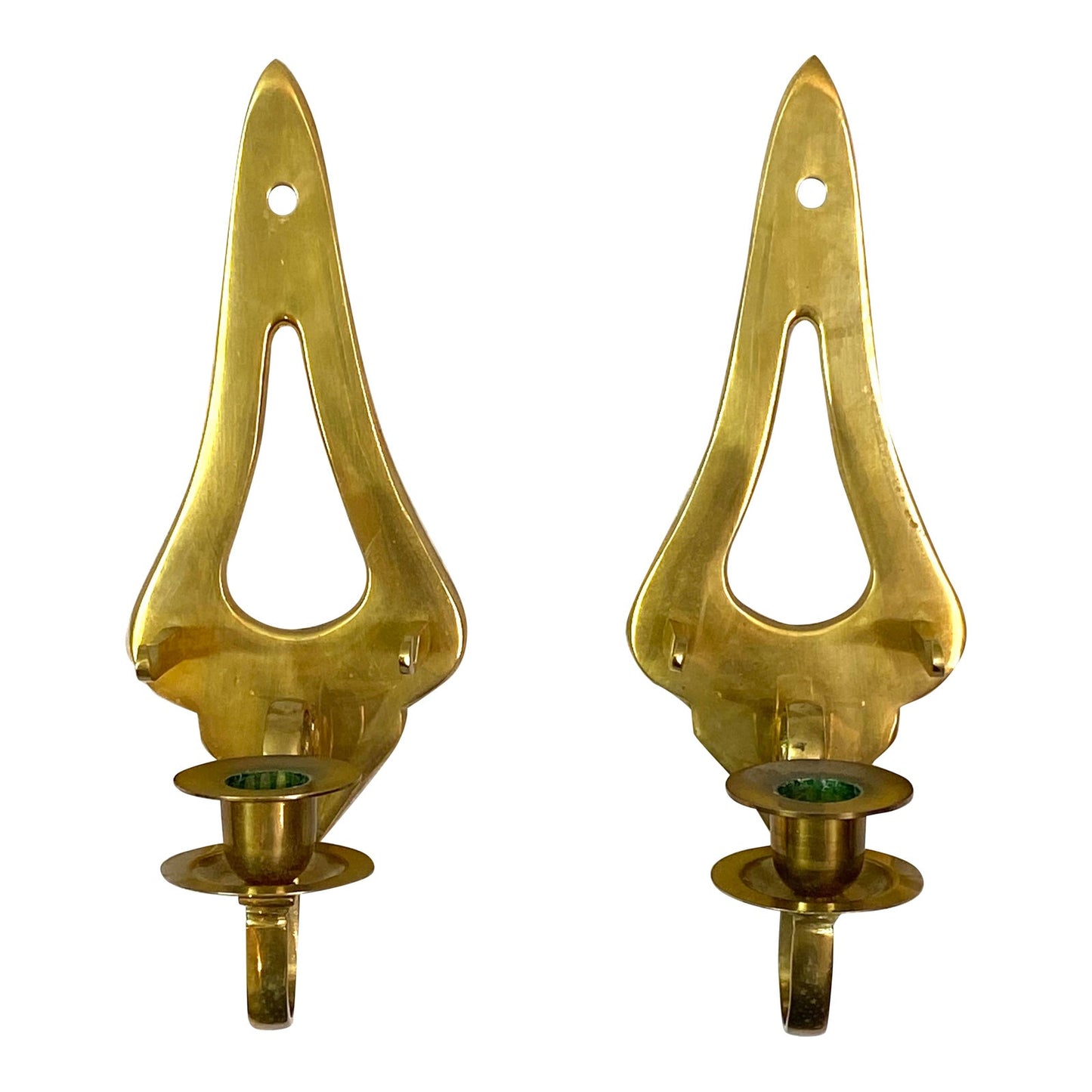 Art Deco Italian Brass Candle Holder Sconces - Pair of 2