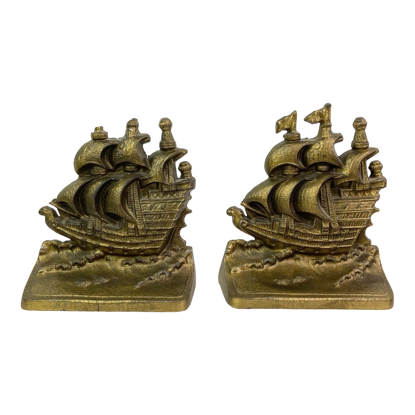 Bronze Brass Ship Bookends - Pair of 2