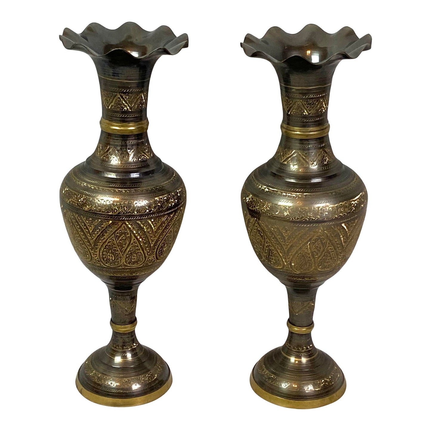 [SOLD] Bronze Medieval Middle Eastern Urns Vases - Pair of 2
