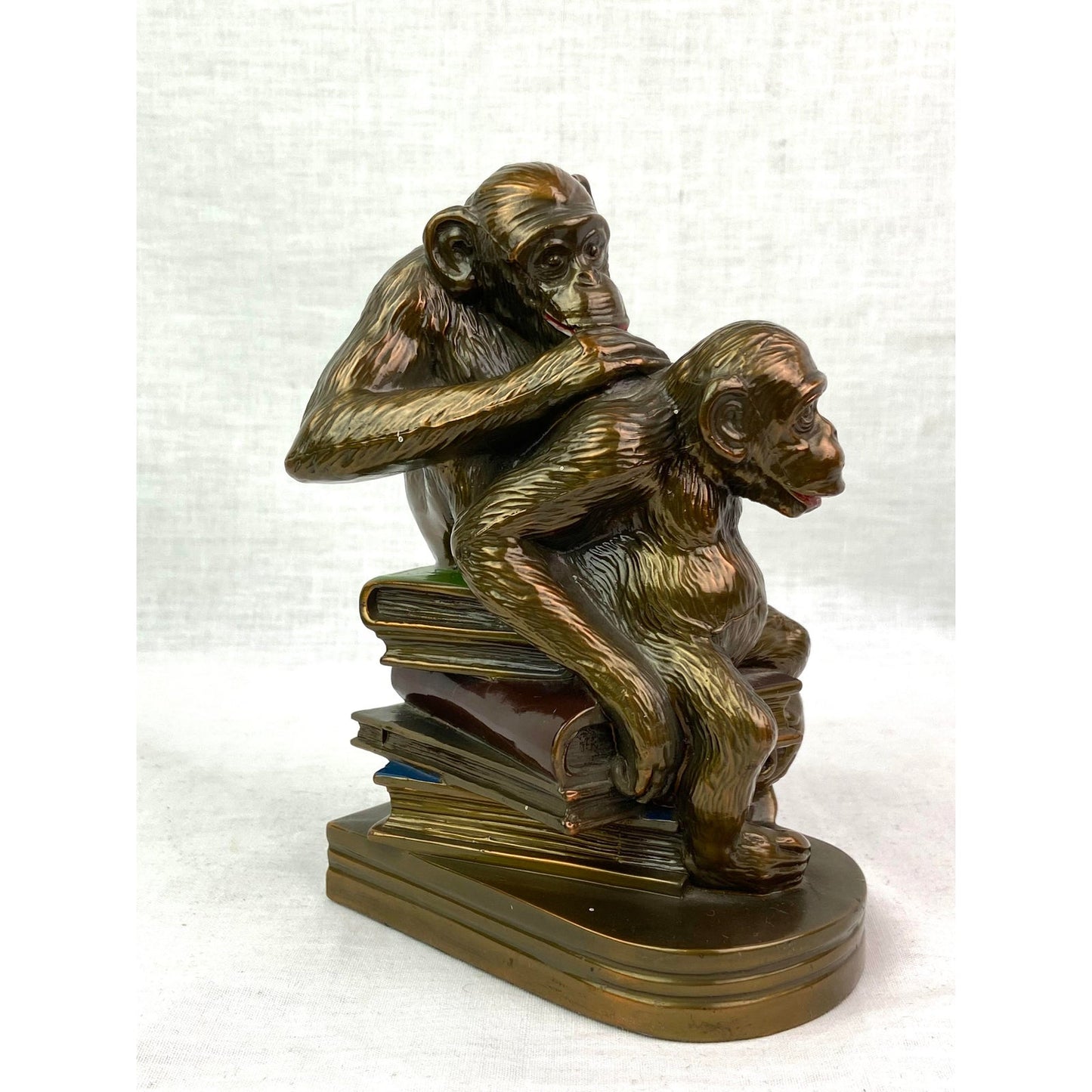[SOLD]  Bronze Monkeys on Books Bookends - Pair of 2