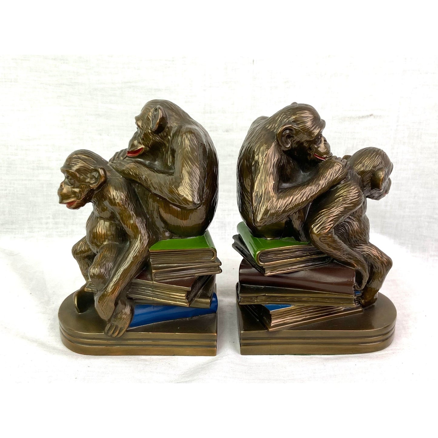 [SOLD]  Bronze Monkeys on Books Bookends - Pair of 2