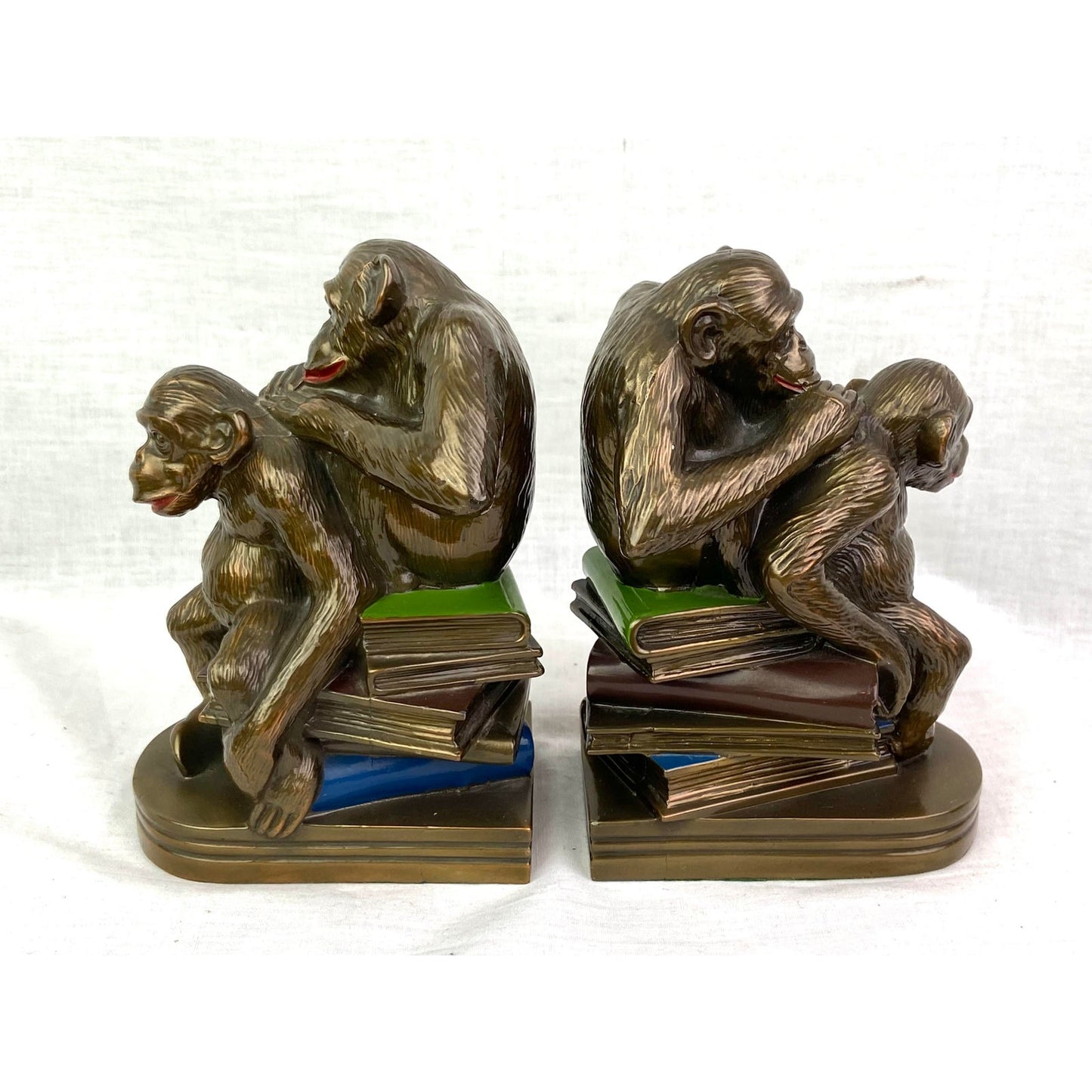 [SOLD]  Bronze Monkeys on Books Bookends - Pair of 2