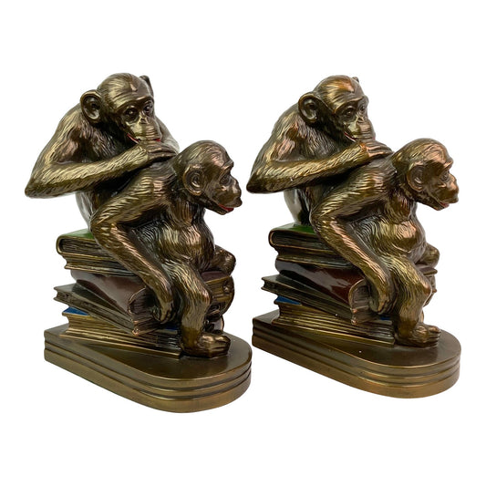 [SOLD]  Bronze Monkeys on Books Bookends - Pair of 2