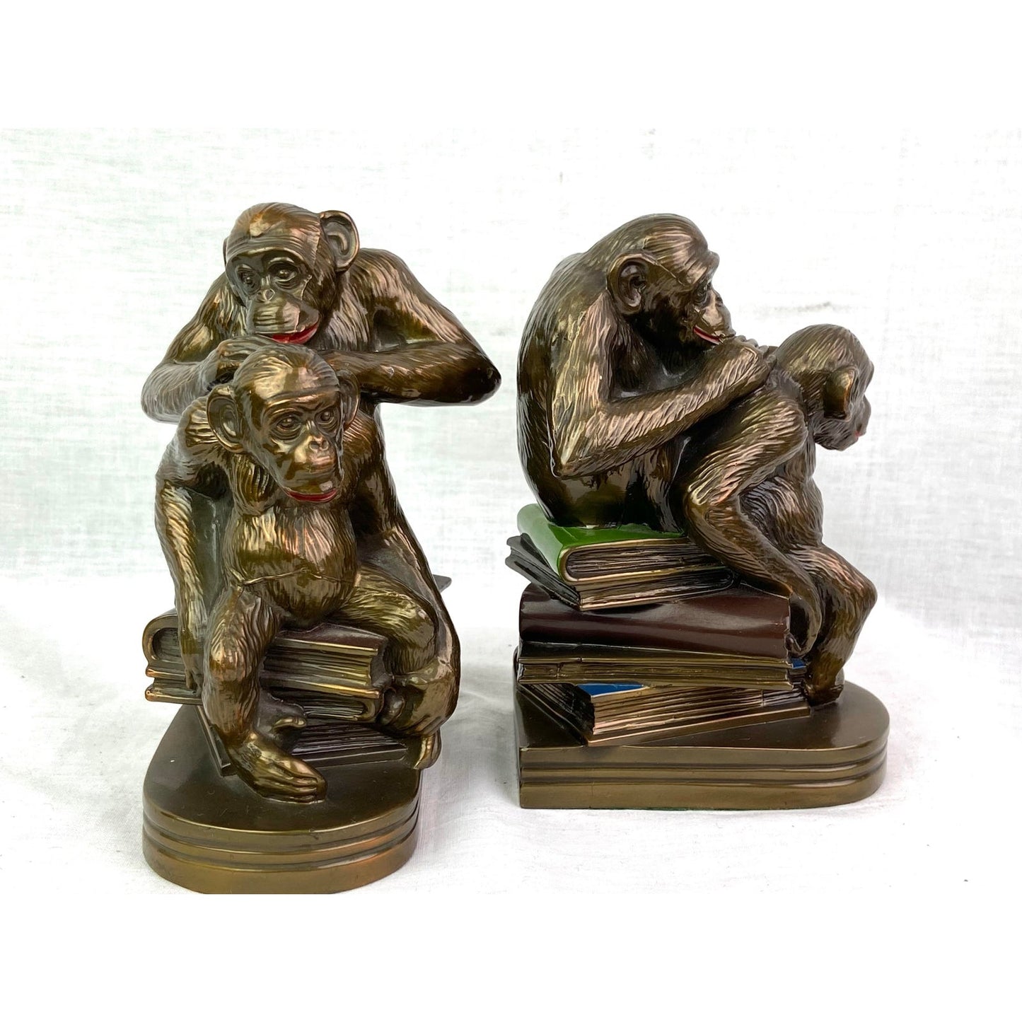 [SOLD]  Bronze Monkeys on Books Bookends - Pair of 2