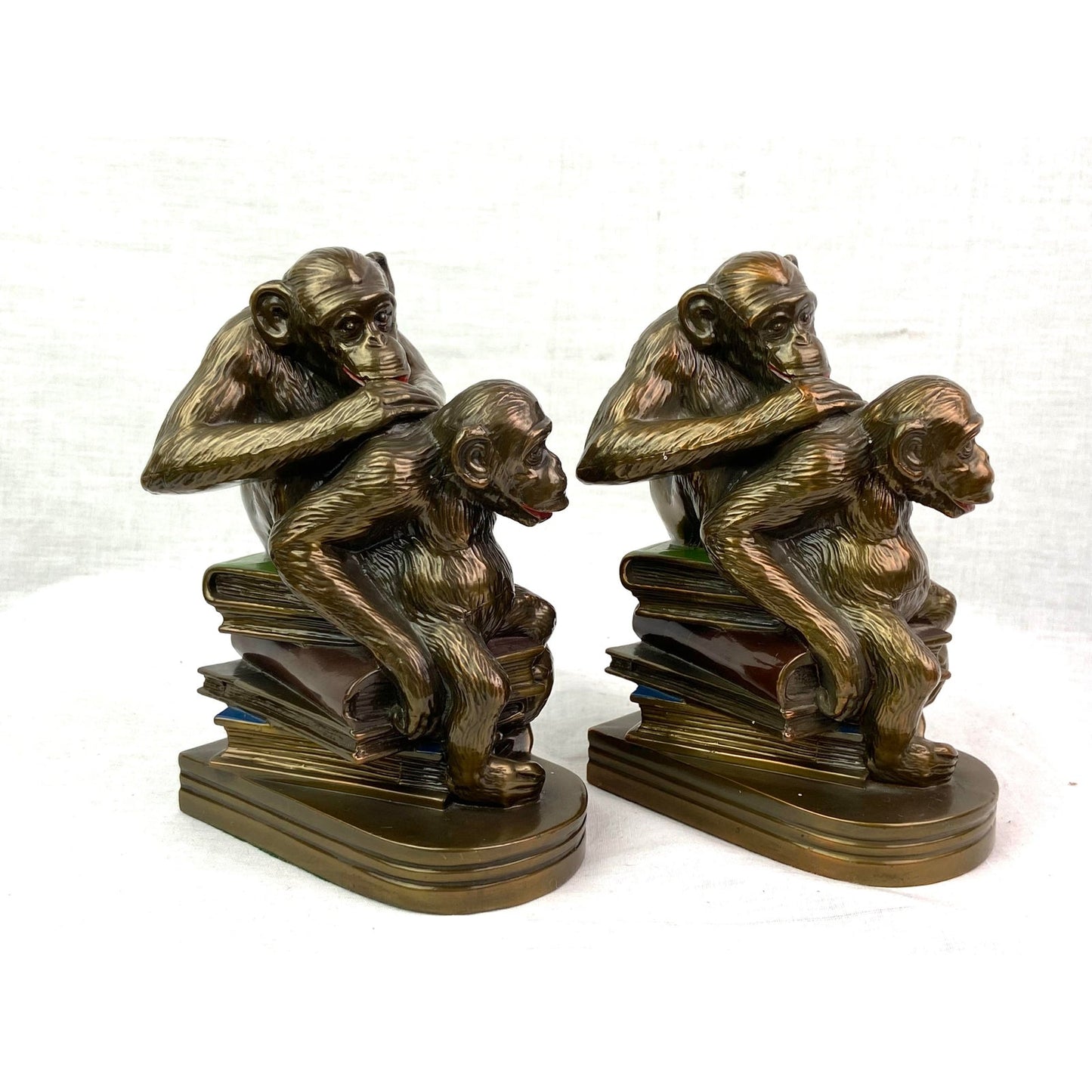 [SOLD]  Bronze Monkeys on Books Bookends - Pair of 2