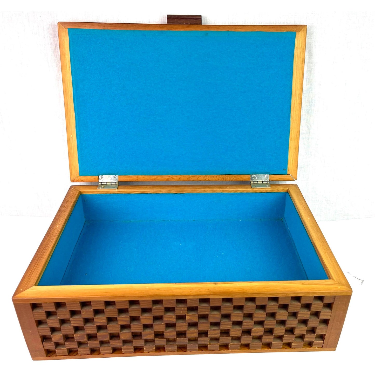 Checkerboard Carved Gucci Style Walnut Wood Storage Box