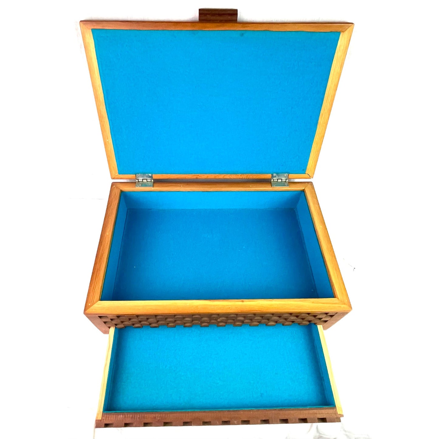 Checkerboard Carved Gucci Style Walnut Wood Storage Box