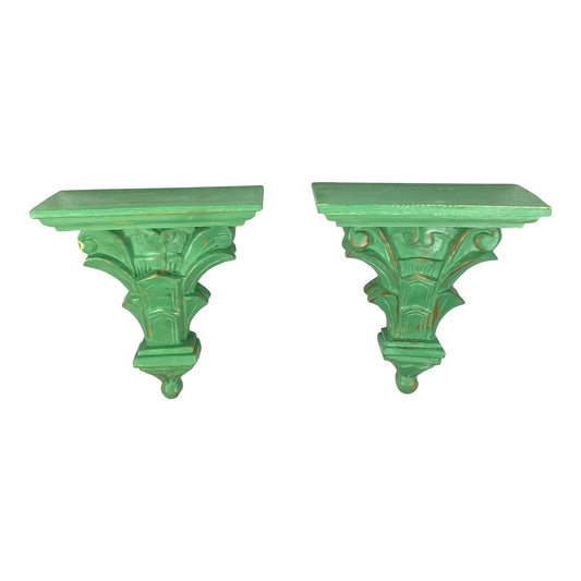 [SOLD] Distressed Green Wall Shelf Sconce – Pair of 2