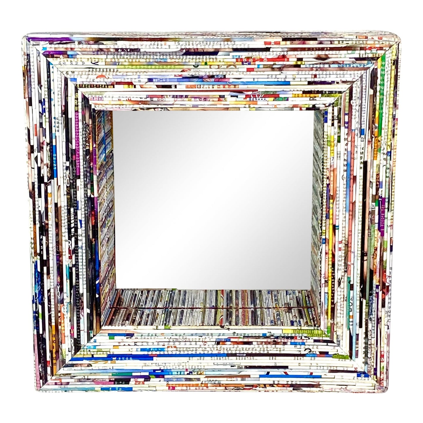 [SOLD] Folk Art Paper Sculpture Square Wall Mirror