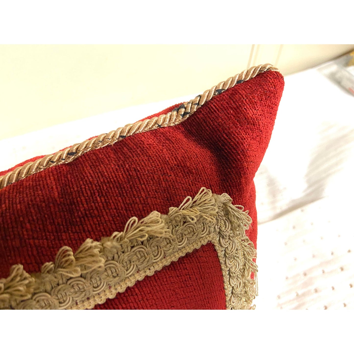 French Rococo Red Velvet Lace Pillows - Set of 4
