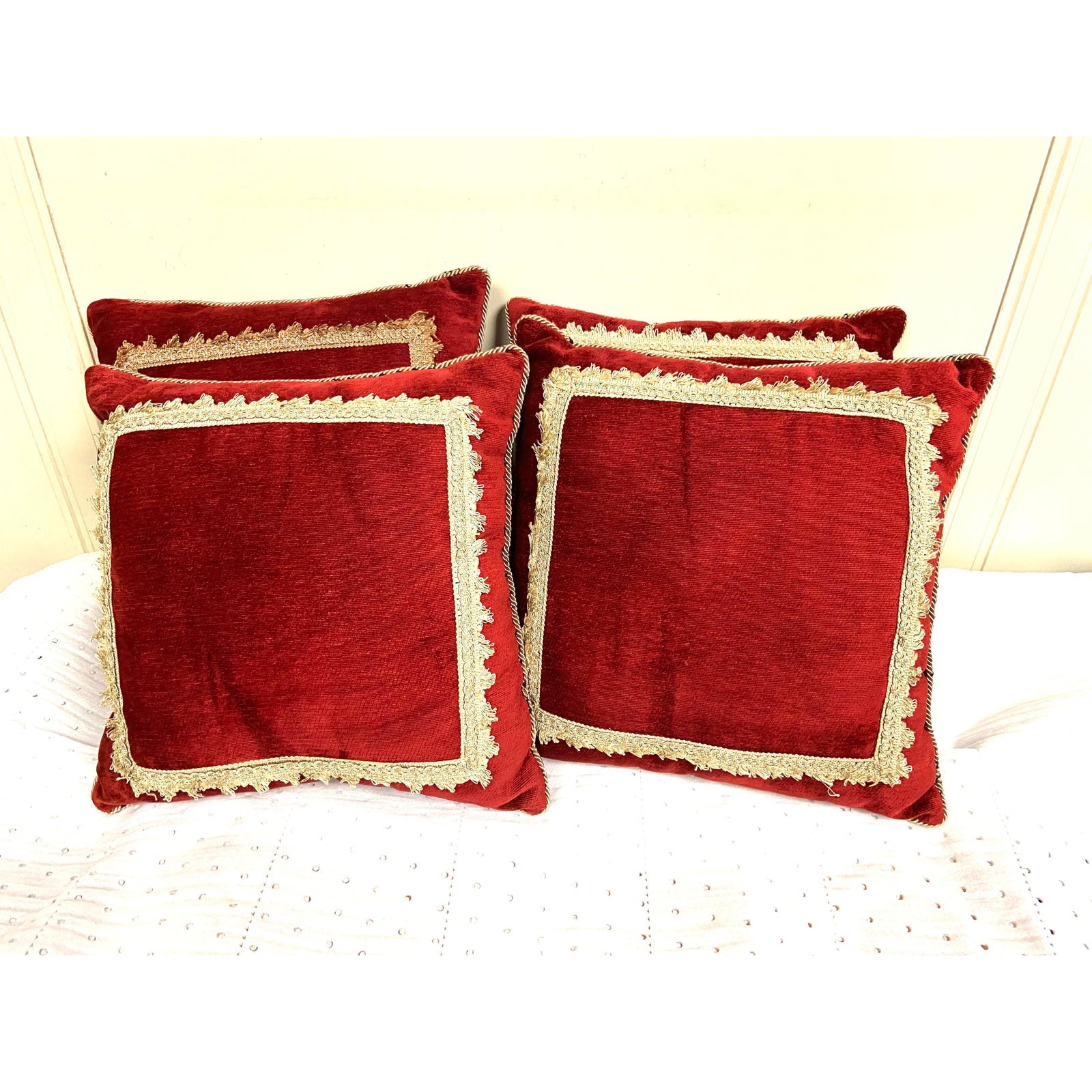 French Rococo Red Velvet Lace Pillows - Set of 4 ABBY ESSIE STUDIOS