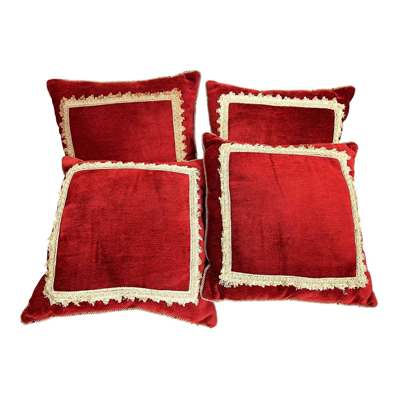 French Rococo Red Velvet Lace Pillows - Set of 4 ABBY ESSIE STUDIOS