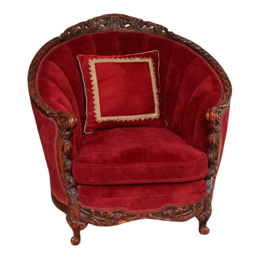 [SOLD] French Rococo Red Velvet Mahogany Armchair