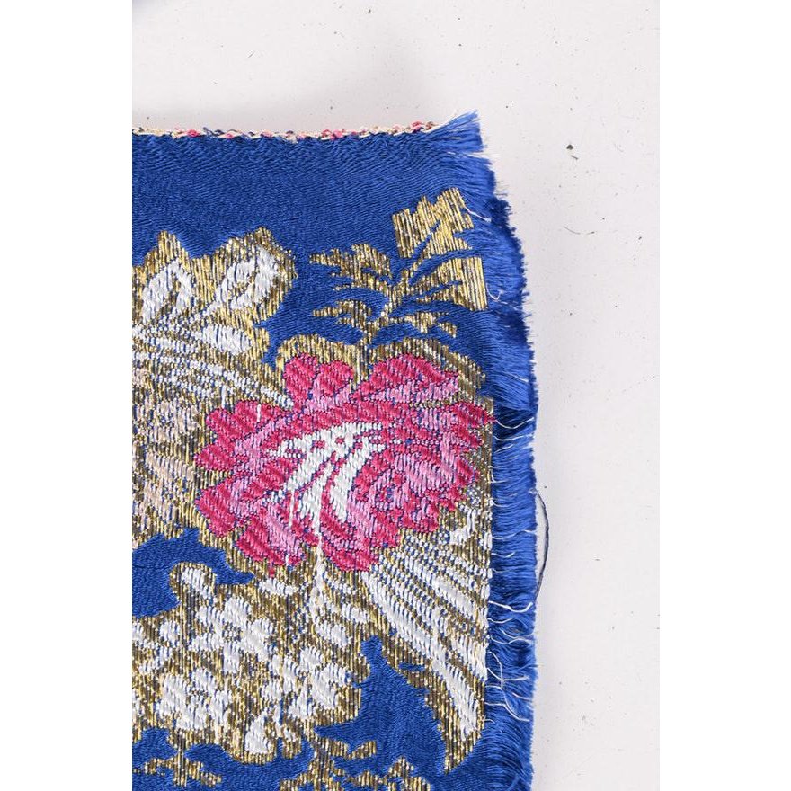 Gold Royal Blue Embroidered Floral Silk Brocade Textile