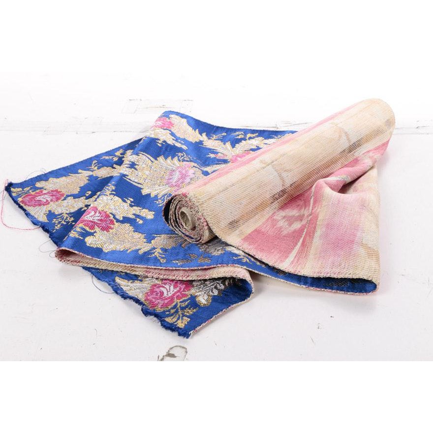 Gold Royal Blue Embroidered Floral Silk Brocade Textile ABBY ESSIE