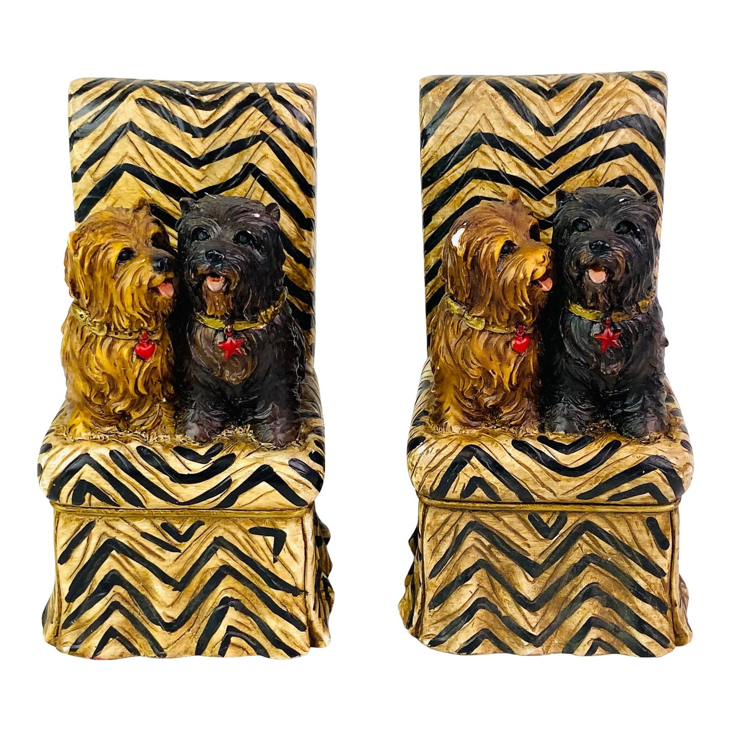 [SOLD] Hand Painted Porcelain Ceramic Dog Bookends – Set of 2