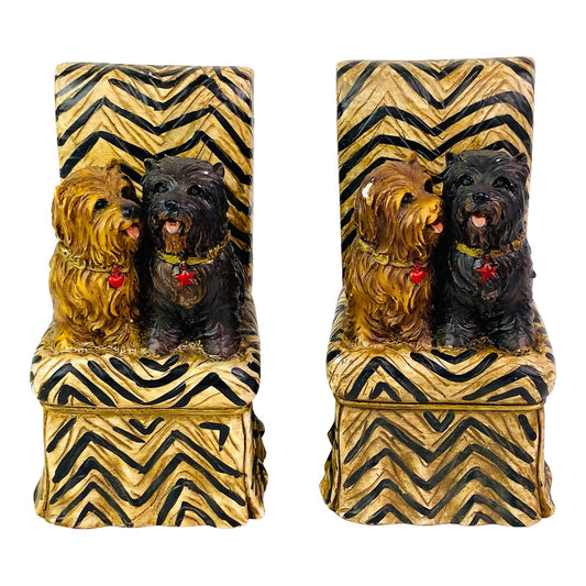 [SOLD] Hand Painted Porcelain Ceramic Dog Bookends – Set of 2