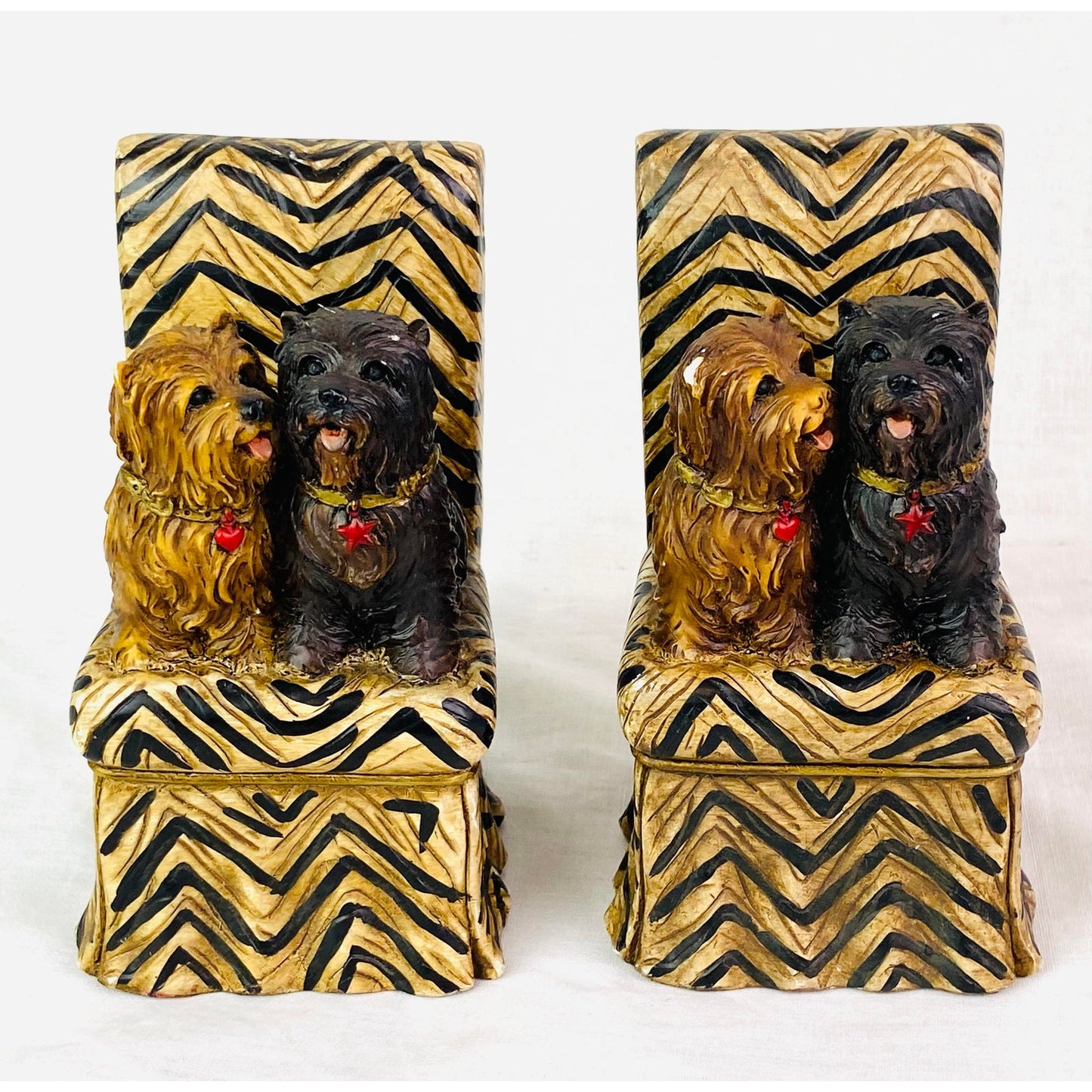 [SOLD] Hand Painted Porcelain Ceramic Dog Bookends – Set of 2
