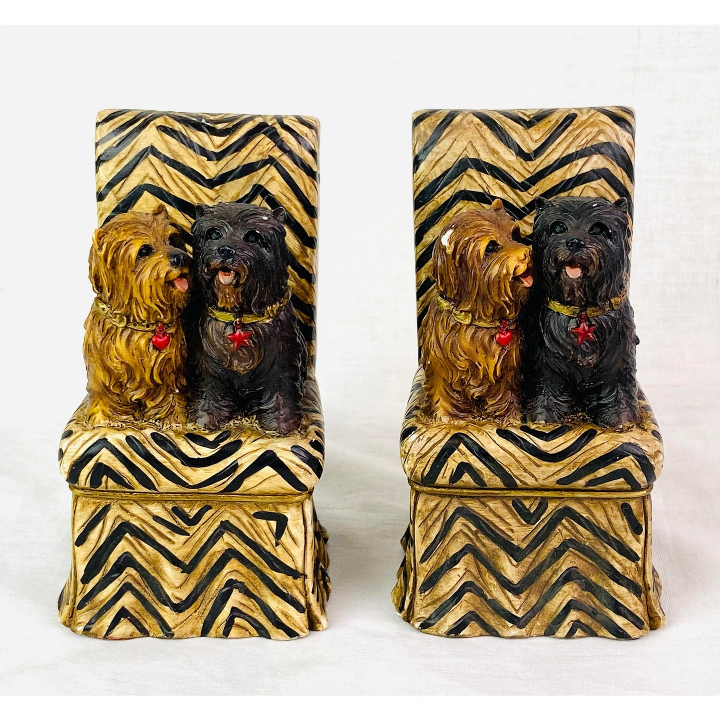 [SOLD] Hand Painted Porcelain Ceramic Dog Bookends – Set of 2